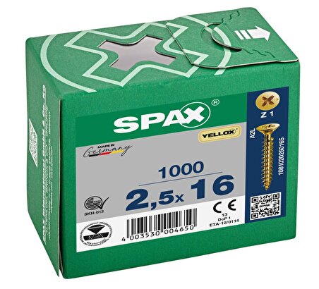 Spax Sunta Vidası 2.5X16 Sarı Kaplama (1Pk:1000 Adet)