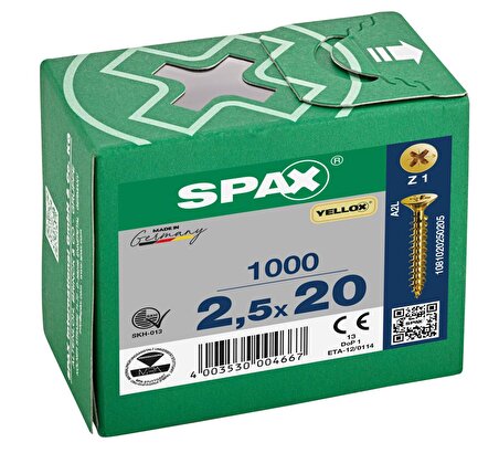 Spax Sunta Vidası 2.5X20 Sarı Kaplama (1Pk:1000 Adet)
