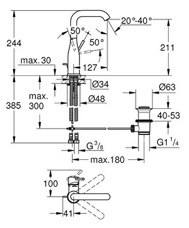 Grohe Lavabo Bataryası Essence L-Boyut Pol. Nickel - 32628BE1