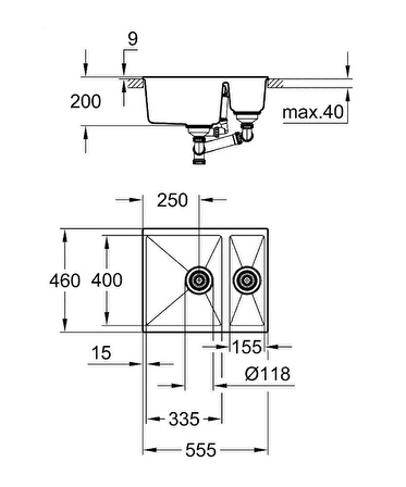 Grohe K500 Kuvars Kompozit Eviye 80 -C 116/50, Granit Gri Rengi - 31648AT0