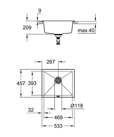 Grohe K700U Kuvars Kompozit Eviye 60 -C 53,3/45,7, Granit Siyah Rengi - 31654AP0