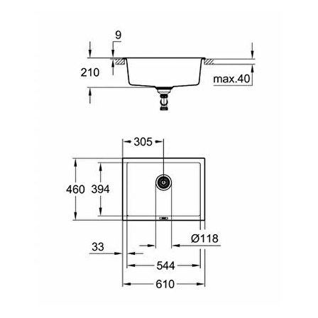 Grohe K700U Kuvars Kompozit Eviye 70 -C 61/45,7, Granit Siyah Rengi - 31655AP0