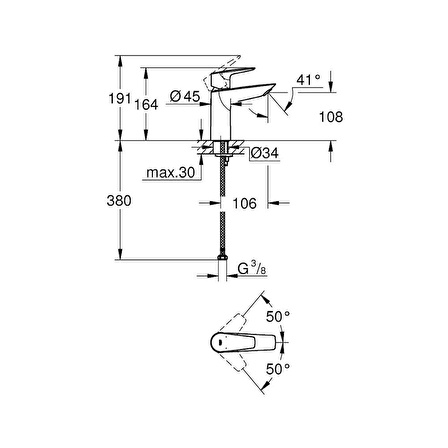 Grohe Bauedge Yeni Tek Kumandalı Lavabo Bataryası M Ebat 23904001