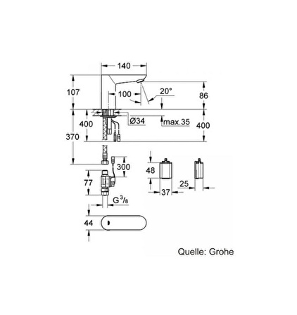 Grohe Fotoselli Lavabo Bataryası Pilli tek su girişli 36271000