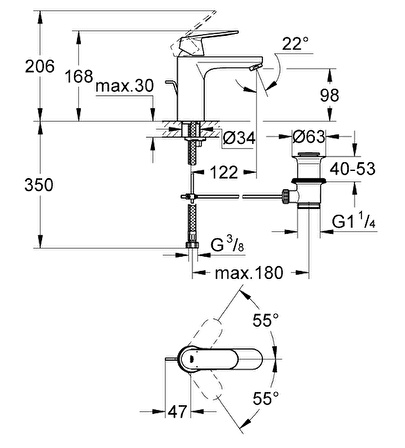 Grohe Lavabo Bataryası Eurosmart Cosm M-Boyut Krom - 23325000