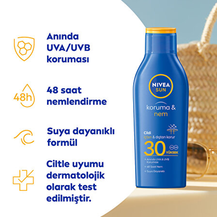 Nivea Sun Koruma & Nem 50+ Faktör Nemlendirici Tüm Cilt Tipleri İçin Renksiz Güneş Koruyucu Süt 200 ml