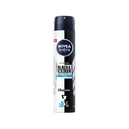 Nivea Black & White Invisible Fresh Antiperspirant Ter Önleyici Leke Yapmayan Erkek Sprey Deodorant 200 ml
