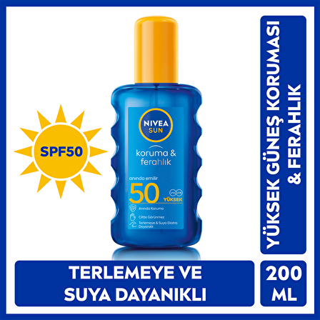 Nivea Sun Spray F50 Koruma & Ferahlık Suya Dayanıklı Transparan Güneş Spreyi 200 Ml