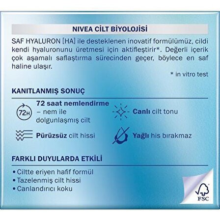 Nivea Hydra Skin Effect Tüm Cilt Tipleri İçin Hyalüronik Asitli Su Bazlı Yağsız Nemlendirici Yüz Bakım Jeli 50 ml
