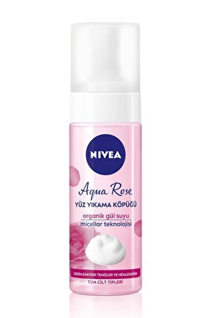 NIVEA Aqua Rose Organik Gül Suyu İçeren Yüz Yıkama Köpüğü 150ml,Yüz Temizleme