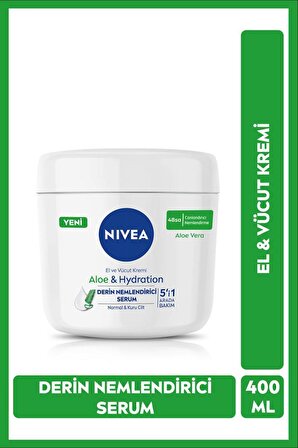 NIVEA El ve Vücut Kremi Aloe Vera 400 ml,Nemlendirici Serum Normal ve Kuru Cilt