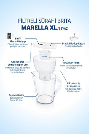 Brita Marella XL Filtreli Su Arıtmalı 3.5 Lt. Akıllı Beyaz Sürahi