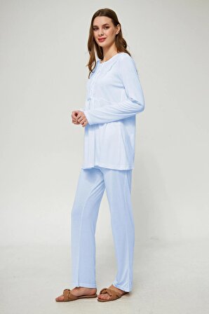 LORIAN'S Mavi  Hamile ve Lohusa Pijama Takımı 3'lü Set