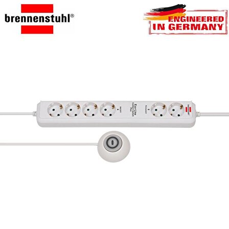 Brennenstuhl Eco-Line Comfort Güvenlik Anahtarlı 6'lı Uzatma Priz