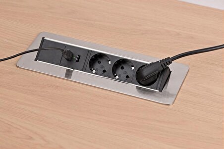 Brennenstuhl Ofis ve Mutfak Masasına Ayarlanabilir 3 Soketli 2 USB' li Priz