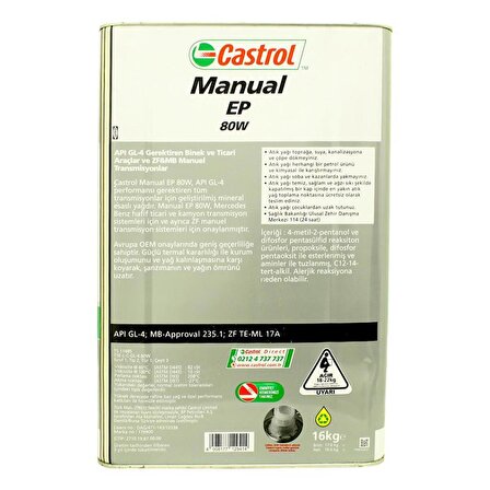 Castrol Manual EP 80W 16 Kg GL-4 Manuel Şanzıman Yağı