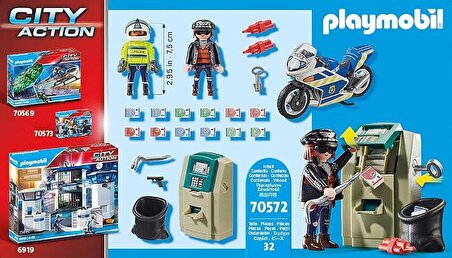 Playmobil 70572 Şehir Aksiyonu Polis Banka Soyguncusu Kovalama, 4 yaş ve üzeri çocuklar için uygun eğlenceli yaratıcı rol yapma, oyun seti