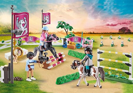 Playmobil 70996 Kır Midilli Çiftliği At Binicilik Turnuvası, at oyuncakları, eğlenceli, yaratıcı rol yapma, oyun setleri 4 yaş ve üzeri çocuklar için uygundur