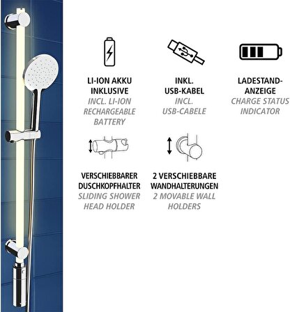 WENKO LED tasarım duş çubuğu seti, LED ışık şeridi, Duş hortumu ve Başlığı Sıcak Beyaz