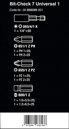 Wera Bit-Check 7 Li Ph/Yıldız Düz Uzatmalı Bits Matkap Ucu Seti 05056295001