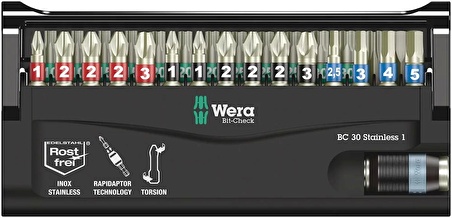 Wera Bit-Check 30 Stainless Paslanmaz Bits Seti 1 05071109001