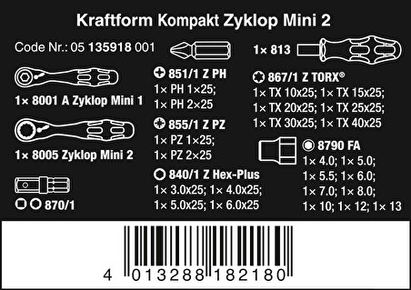 Wera Kraftform Kompakt Zyklop 2 Li Mini Cırcırlı Çantalı Seti 05135918001