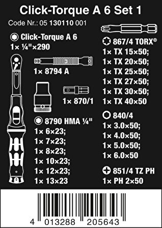 Wera A6 Seti 1 Tork Anahtarı 2,5-25 Nm 05130110001