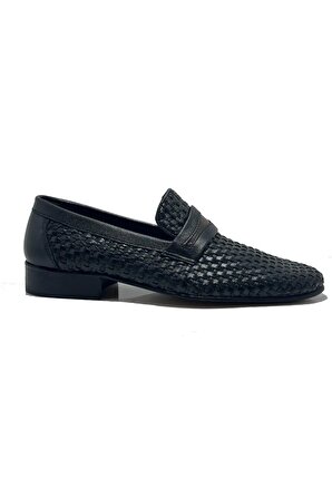 CANER ROK  Siyah ÖRGÜLÜ Hakiki Deri Klasik Erkek Ayakkabı