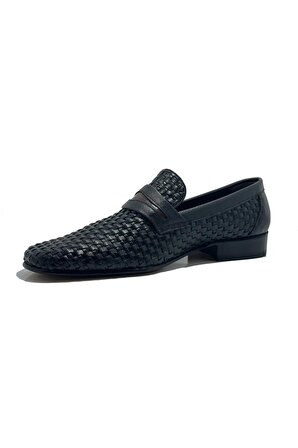 CANER ROK  Siyah ÖRGÜLÜ Hakiki Deri Klasik Erkek Ayakkabı