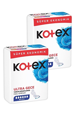 Kotex Ultra Gece 32 Adet Süper Ekonomik Paket Hijyenik Ped