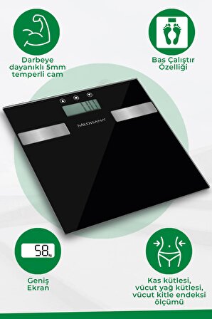 Medisana 40677 Alman Tasarım Geniş LCD Ekranlı Yağ Ölçer Fonksiyonlu Vücut Analizli Tartı Baskül