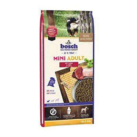 Bosch Kuzu Etli ve Pirinçli Küçük Irk Yetişkin Kuru Köpek Maması 15 kg