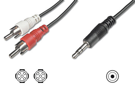 Digitus AK-510300-015-S 1.5 Mt 3.5mm to 2 x RCA Erkek-Erkek CCS Zırhlı Audio Kablo