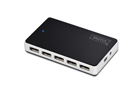 Digitus DA-70229 USB 2.0 to 10 Port USB 2.0 Siyah Gümüş Güç Adaptörlü USB 2.0 Çoklayıcı Hub