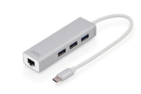 Digitus DA-70255 USB Type C to RJ45 Gigabit 3 Port USB 3.0 Alüminyum USB Ethernet Kartı