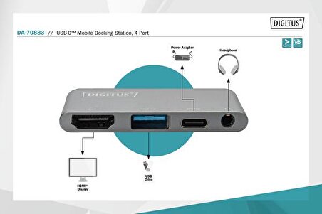 Digitus DA-70883 USB Type C to HDMI 1 x USB 3.0 1 x USB-C PD 1 Docking Station
