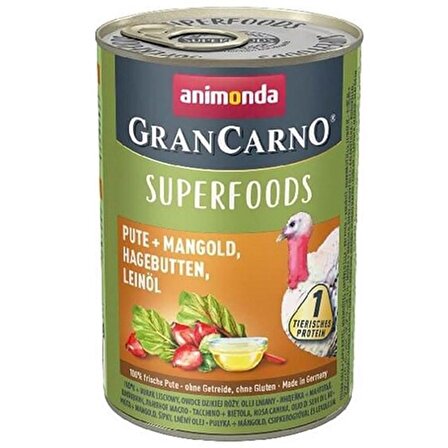 Animonda Gran Carno Superfoods Hindi Pazı Kuşburnu Köpek Konservesi 400 Gr