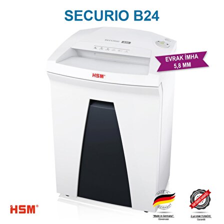 HSM SECURIO B24 - 5,8mm Evrak İmha Makinesi / Kağıt Kırpma Makinesi - CD İmha Makinesi - 35lt 