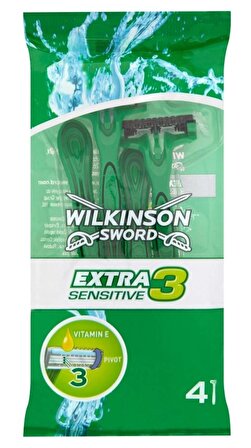 Wilkinson Sword Extra 3 Sensitive 4'lü 3 Bıçaklı Tüm Cilt Tipleri İçin Kullan At Tıraş Bıçağı