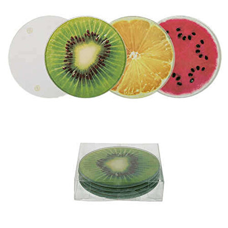 GLASS COASTER SET FRUITS Cam Bardak Altlıkları Meyveler