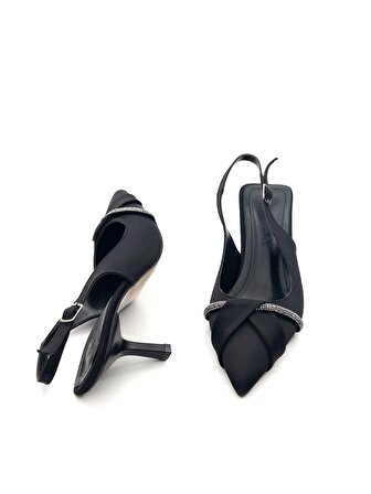 Potinonline K629 Kadın Saten Taşlı Arkası Açık Abiye Topuklu Ayakkabı
