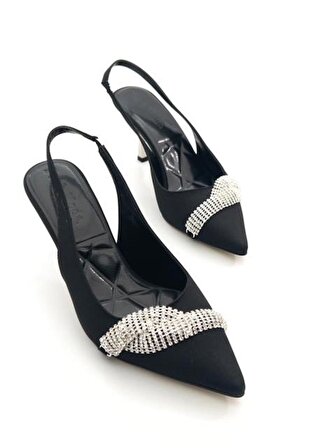 Potinonline K101 Kadın Arkası Açık Taşlı Ayna Ökçe Topuklu Ayakkabı