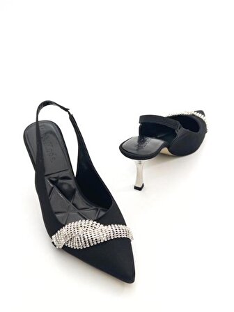 Potinonline K101 Kadın Arkası Açık Taşlı Ayna Ökçe Topuklu Ayakkabı