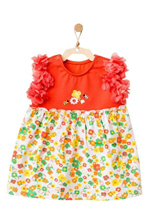 Andywawa Kız Bebek Çiçek Motifli Kolları Tüllü Elbise AC21835R