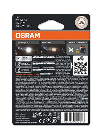 Osram T10 Led W5W Park Ampulü Beyaz Işık 4 Yıl Garantili 12V 2825DWP..02B (2’Lİ PAKET)