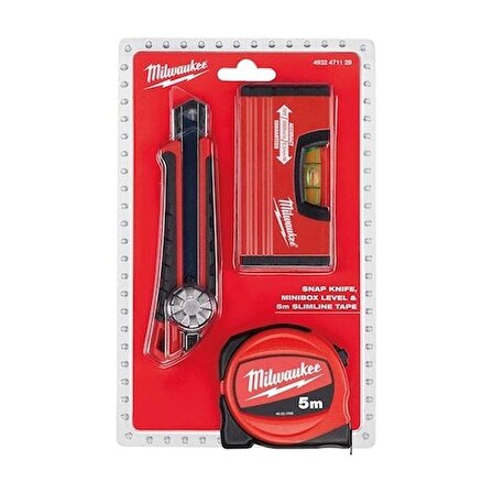 Milwaukee 3 Lü Maket Bıçağı+Metre+Minibox Terazi Seti