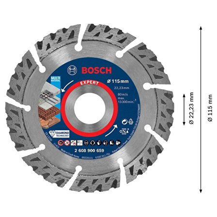 Bosch EXPERT MultiMaterial Elmas Kesme Diski 115 x 22,23 x 2,2 x 12 mm - 2608900659