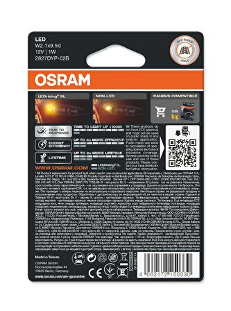 Osram T10 Led Turuncu Dipsiz WY5W Ampül 4 Yıl Garantili 2827-02B (2 Ad.)