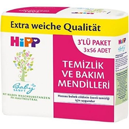 Hipp Baby Sanft Yenidoğan Alkolsüz 3 x 56 Yaprak 3 Paket Islak Mendil