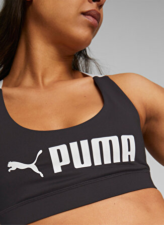 Puma Siyah Kadın U Yaka Baskılı Sporcu Sütyeni 52219201-Mid Impact Puma Fit Bra